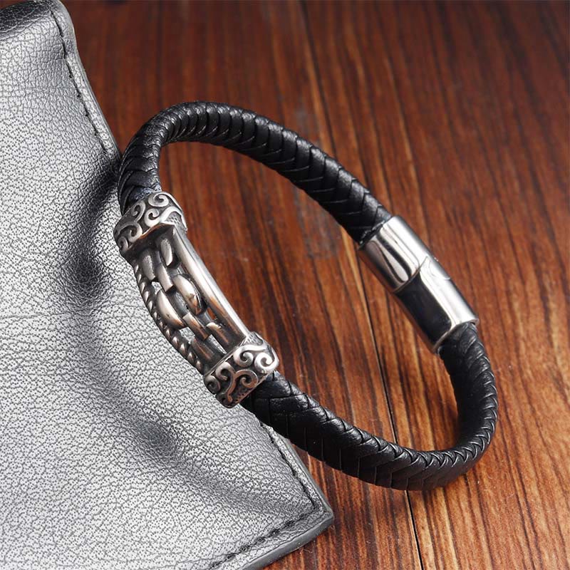 Buddha Stones ​​Kettenglieder-Design Titanstahl Mehrlagiges Leder Balance Geflochtenes Armband - image 11