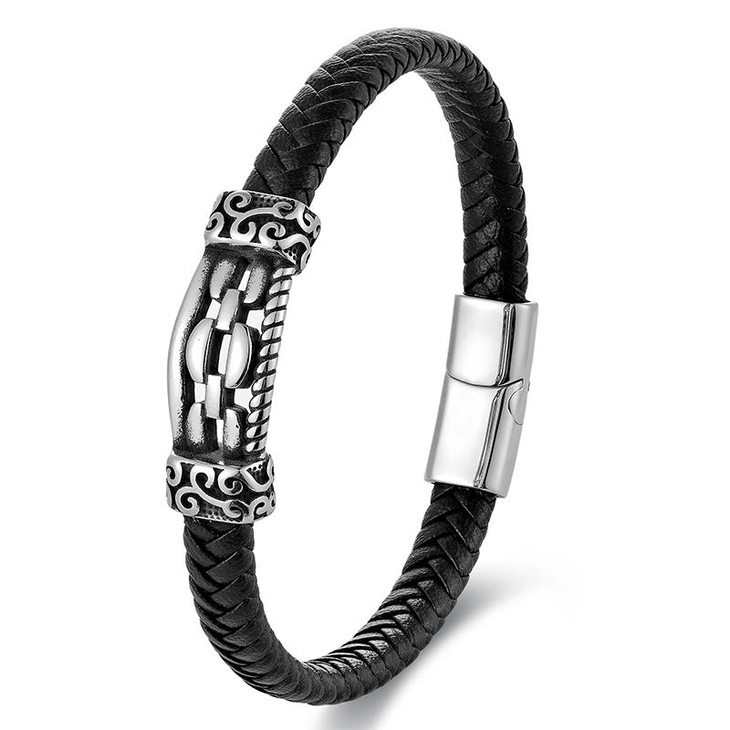 Buddha Stones ​​Kettenglieder-Design Titanstahl Mehrlagiges Leder Balance Geflochtenes Armband - image 13