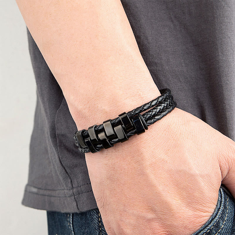 Armband mit Buddha Stones, geometrischem Design, Titanstahl und Lederverstärkung - image 2