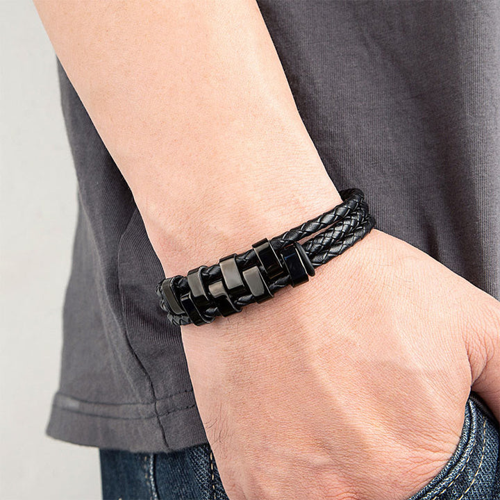 Armband mit Buddha Stones, geometrischem Design, Titanstahl und Lederverstärkung - image 2