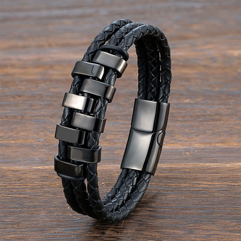 Armband mit Buddha Stones, geometrischem Design, Titanstahl und Lederverstärkung - image 0