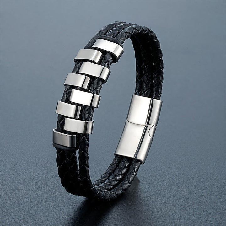Armband mit Buddha Stones, geometrischem Design, Titanstahl und Lederverstärkung - image 6