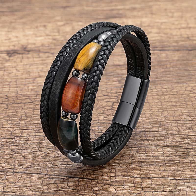 Buddha Stones, natürliches Tigerauge, grünes Tigerauge, rotes Tigerauge, Lederarmband - Gemischtes Tigerauge - 19-21 cm - image 0