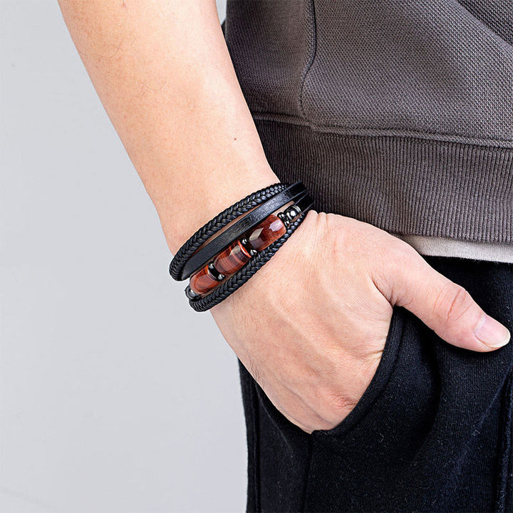 Buddha Stones, natürliches Tigerauge, grünes Tigerauge, rotes Tigerauge, Lederarmband - image 8