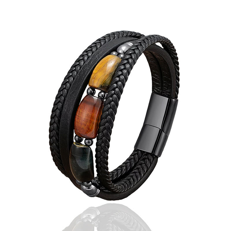 Buddha Stones, natürliches Tigerauge, grünes Tigerauge, rotes Tigerauge, Lederarmband - image 1