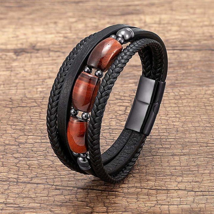 Buddha Stones, natürliches Tigerauge, grünes Tigerauge, rotes Tigerauge, Lederarmband - Rotes Tigerauge - 18-22 cm - image 7