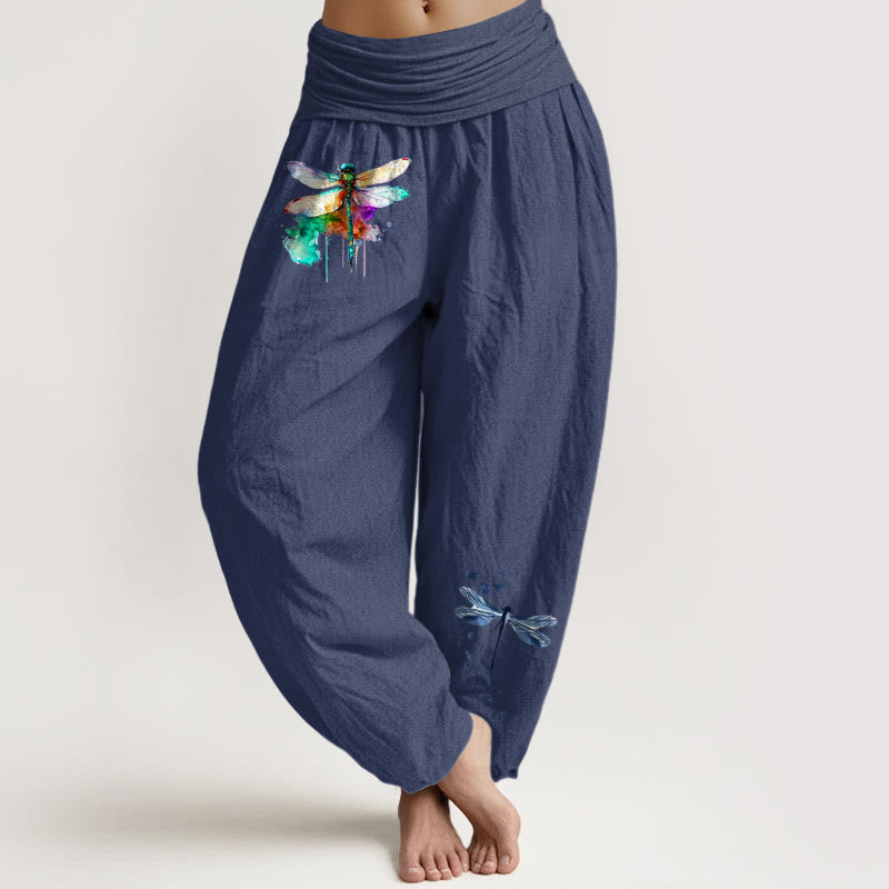 Buddha Stones Damen-Haremshose aus reiner Baumwolle mit traumhaftem Libellenmuster und elastischem Bund - Dunkelschieferblau - US16, UK/AU20, EU48 (3XL) - image 5