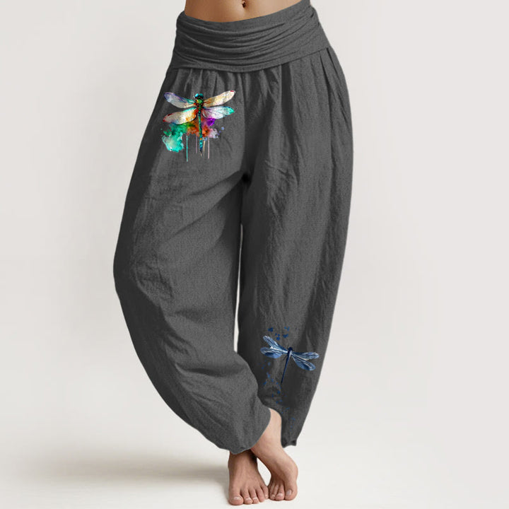 Buddha Stones Damen-Haremshose aus reiner Baumwolle mit traumhaftem Libellenmuster und elastischem Bund - DimGray - US16, UK/AU20, EU48 (3XL) - image 8