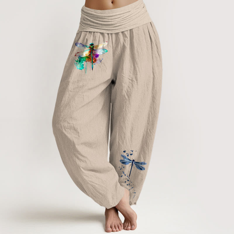 Buddha Stones Damen-Haremshose aus reiner Baumwolle mit traumhaftem Libellenmuster und elastischem Bund - Bräunen - US16, UK/AU20, EU48 (3XL) - image 11