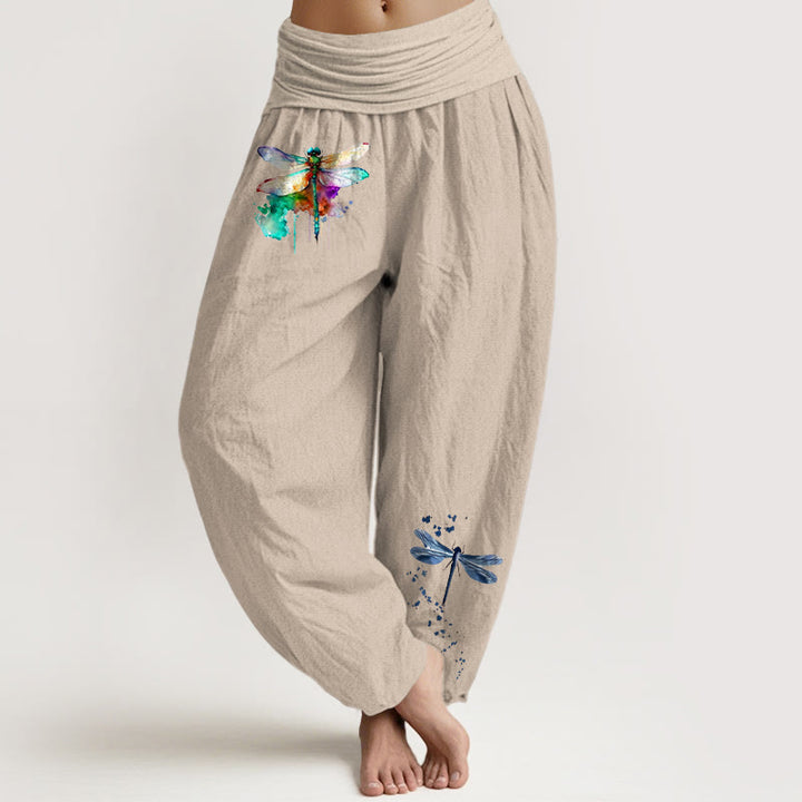Buddha Stones Damen-Haremshose aus reiner Baumwolle mit traumhaftem Libellenmuster und elastischem Bund - Bräunen - US16, UK/AU20, EU48 (3XL) - image 11
