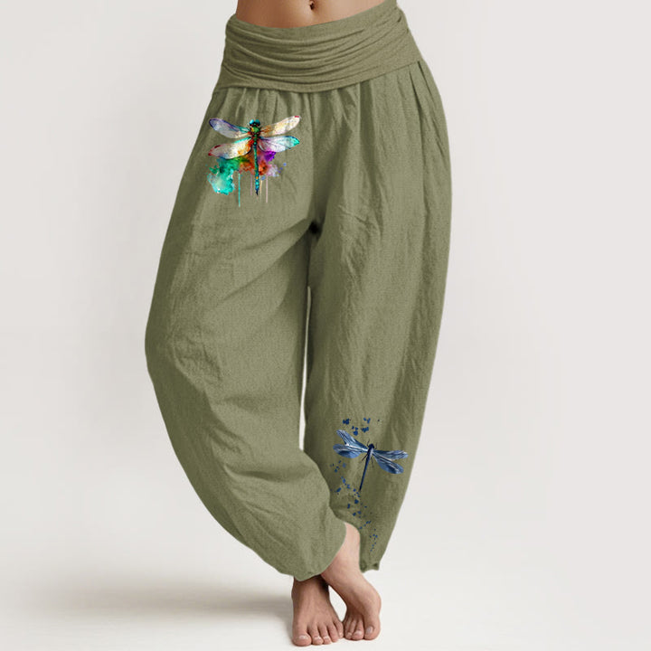 Buddha Stones Damen-Haremshose aus reiner Baumwolle mit traumhaftem Libellenmuster und elastischem Bund - Olivgrün - US16, UK/AU20, EU48 (3XL) - image 14