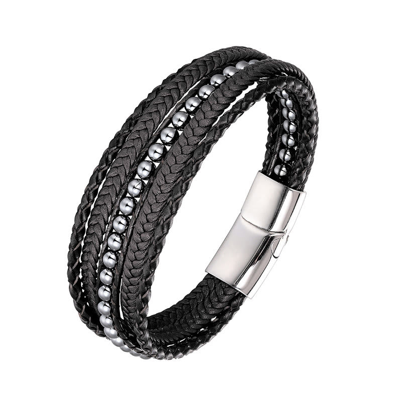 Buddha Stones, Hämatit, indischer Achat, Tigerauge, Amazonit, Perlen, Leder, verstärktes Armband - Hämatit-Silberschnalle - 18-22 cm - image 10