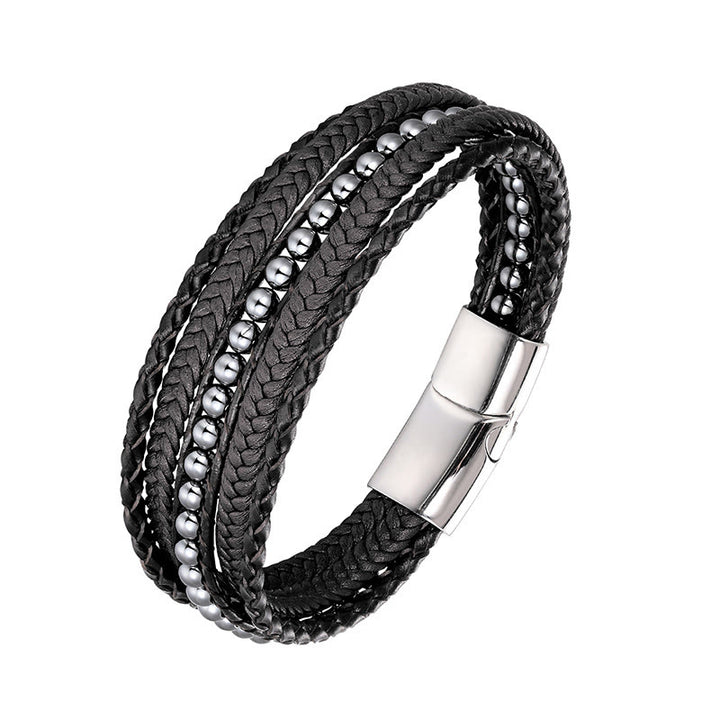 Buddha Stones, Hämatit, indischer Achat, Tigerauge, Amazonit, Perlen, Leder, verstärktes Armband - Hämatit-Silberschnalle - 18-22 cm - image 10