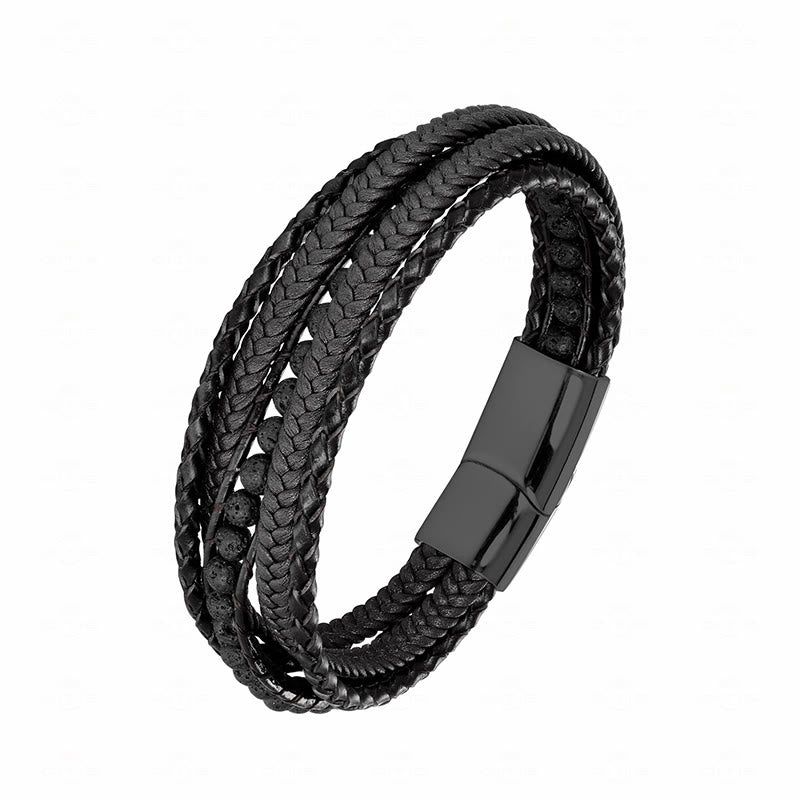 Buddha Stones, Hämatit, indischer Achat, Tigerauge, Amazonit, Perlen, Leder, verstärktes Armband - Lavastein Schwarze Schnalle - 18-22 cm - image 23
