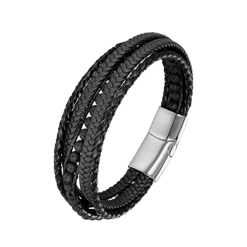 Buddha Stones, Hämatit, indischer Achat, Tigerauge, Amazonit, Perlen, Leder, verstärktes Armband - Silberne Schnalle aus Lavastein - 18-22 cm - image 15
