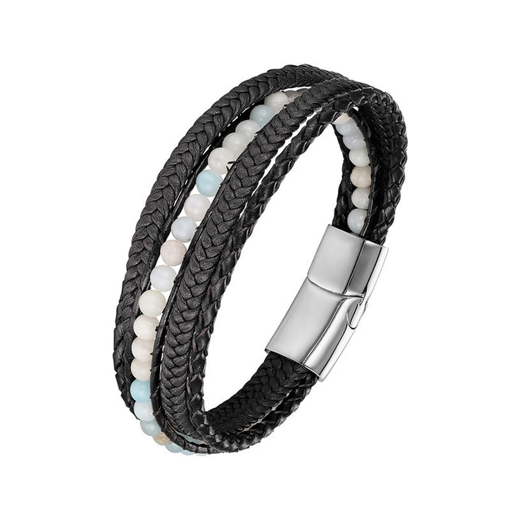 Buddha Stones, Hämatit, indischer Achat, Tigerauge, Amazonit, Perlen, Leder, verstärktes Armband - Amazonit-Silberschnalle - 18-22 cm - image 8