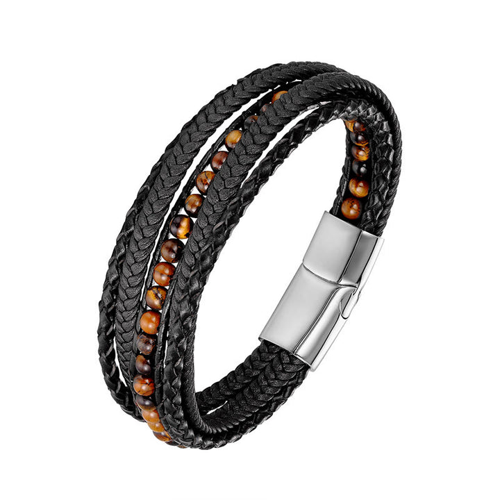 Buddha Stones, Hämatit, indischer Achat, Tigerauge, Amazonit, Perlen, Leder, verstärktes Armband - Tigerauge Silberschnalle - 18-22 cm - image 5