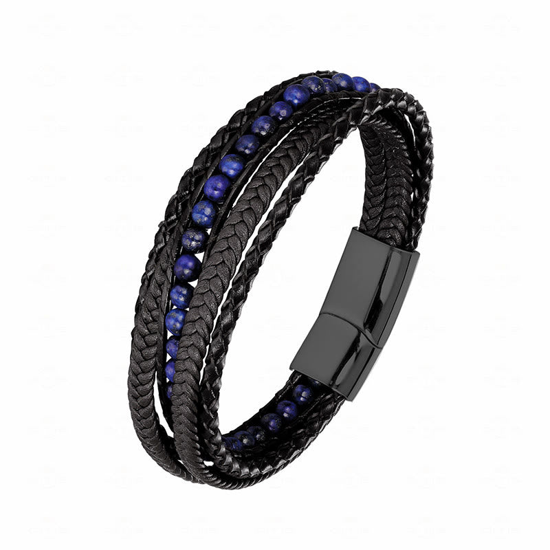 Buddha Stones, Hämatit, indischer Achat, Tigerauge, Amazonit, Perlen, Leder, verstärktes Armband - Lazurit-schwarze Schnalle - 18-22 cm - image 21