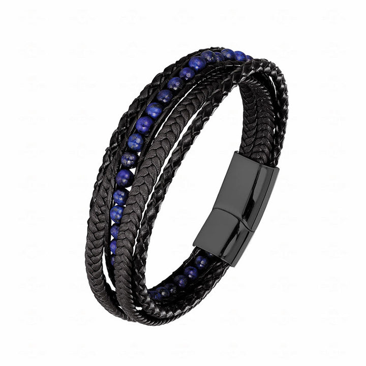 Buddha Stones, Hämatit, indischer Achat, Tigerauge, Amazonit, Perlen, Leder, verstärktes Armband - Lazurit-schwarze Schnalle - 18-22 cm - image 21