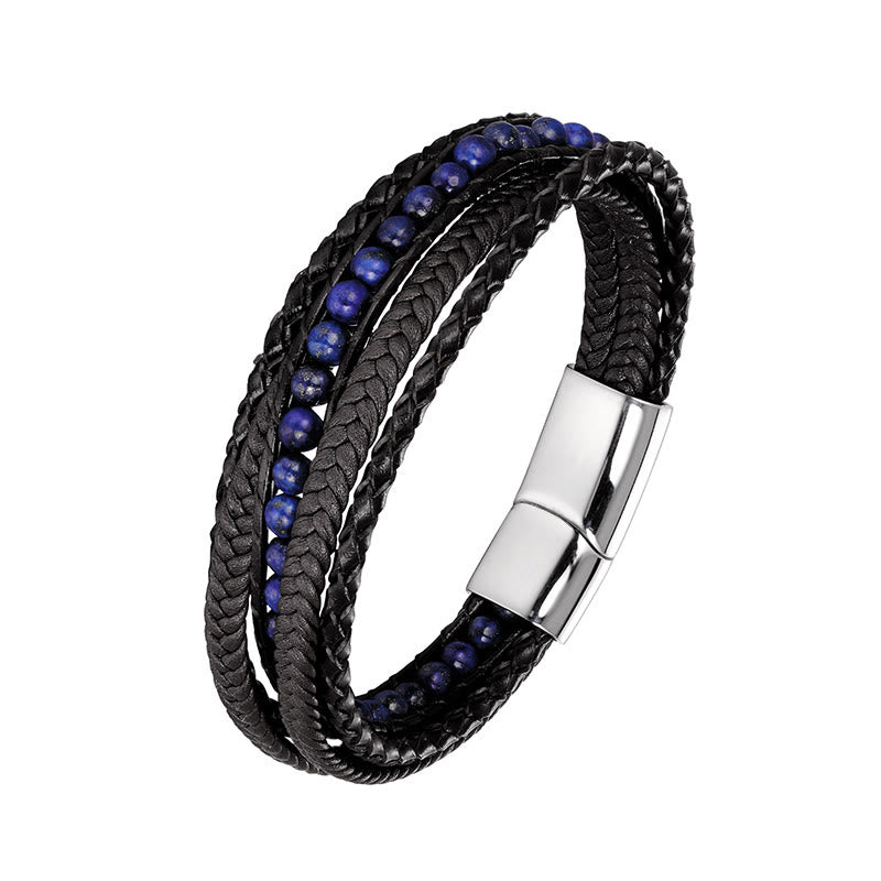 Buddha Stones, Hämatit, indischer Achat, Tigerauge, Amazonit, Perlen, Leder, verstärktes Armband - Schnalle aus Lapislazuli-Silber - 18-22 cm - image 13