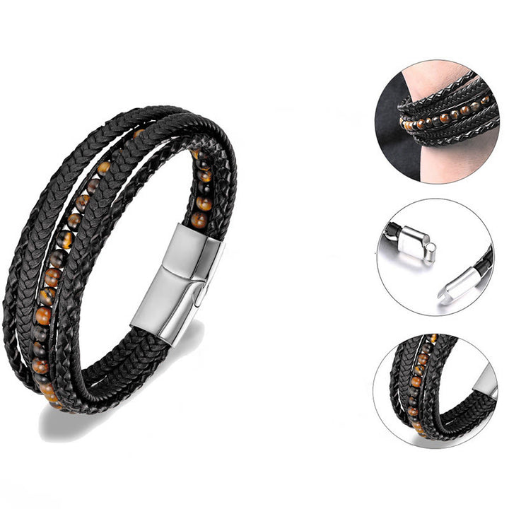 Buddha Stones, Hämatit, indischer Achat, Tigerauge, Amazonit, Perlen, Leder, verstärktes Armband - image 6