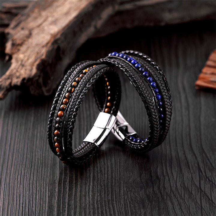 Buddha Stones, Hämatit, indischer Achat, Tigerauge, Amazonit, Perlen, Leder, verstärktes Armband - image 29