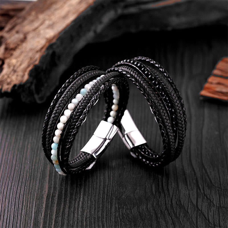 Buddha Stones, Hämatit, indischer Achat, Tigerauge, Amazonit, Perlen, Leder, verstärktes Armband - image 27