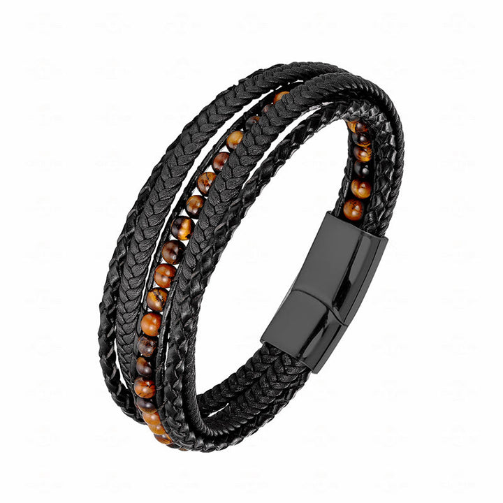 Buddha Stones, Hämatit, indischer Achat, Tigerauge, Amazonit, Perlen, Leder, verstärktes Armband - Tigerauge-Schnalle, schwarz - 18-22 cm - image 20