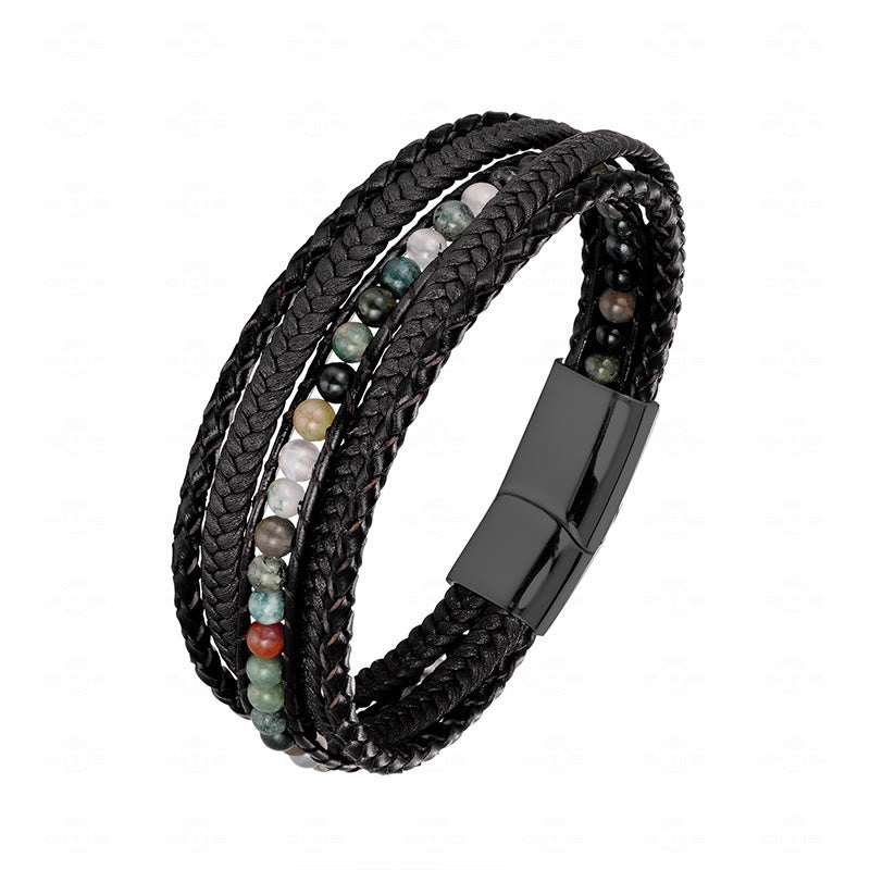 Buddha Stones, Hämatit, indischer Achat, Tigerauge, Amazonit, Perlen, Leder, verstärktes Armband - Schwarze Schnalle aus indischem Achat - 18-22 cm - image 22