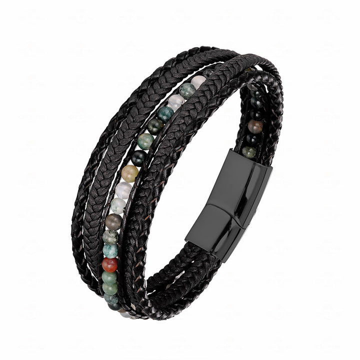 Buddha Stones, Hämatit, indischer Achat, Tigerauge, Amazonit, Perlen, Leder, verstärktes Armband - Schwarze Schnalle aus indischem Achat - 18-22 cm - image 22