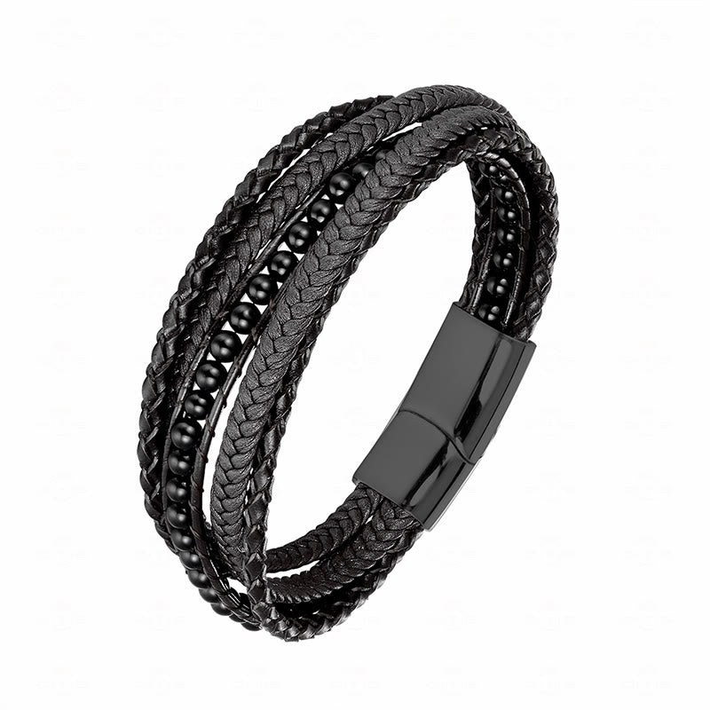 Buddha Stones, Hämatit, indischer Achat, Tigerauge, Amazonit, Perlen, Leder, verstärktes Armband - Schwarzer Onyx, schwarze Schnalle - 18-22 cm - image 24