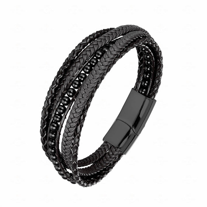 Buddha Stones, Hämatit, indischer Achat, Tigerauge, Amazonit, Perlen, Leder, verstärktes Armband - Schwarzer Onyx, schwarze Schnalle - 18-22 cm - image 24