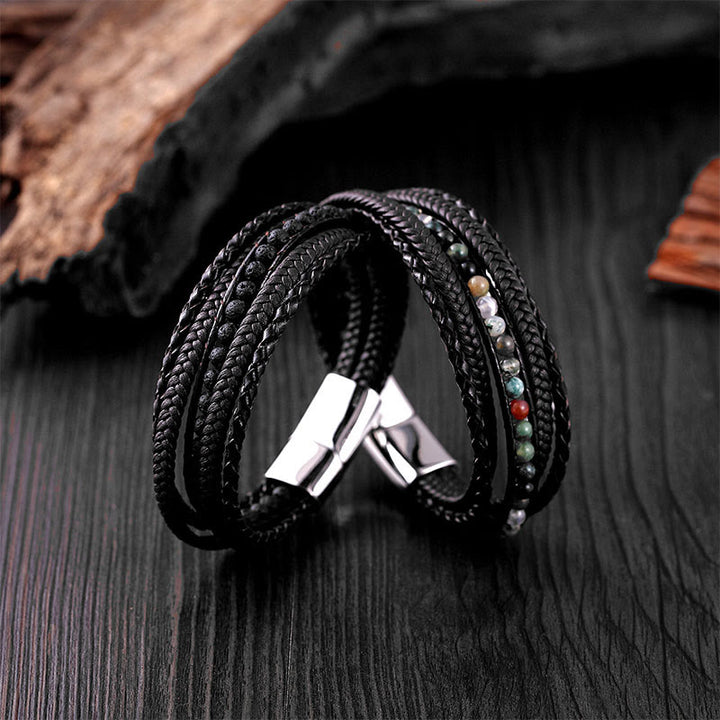 Buddha Stones, Hämatit, indischer Achat, Tigerauge, Amazonit, Perlen, Leder, verstärktes Armband - image 28