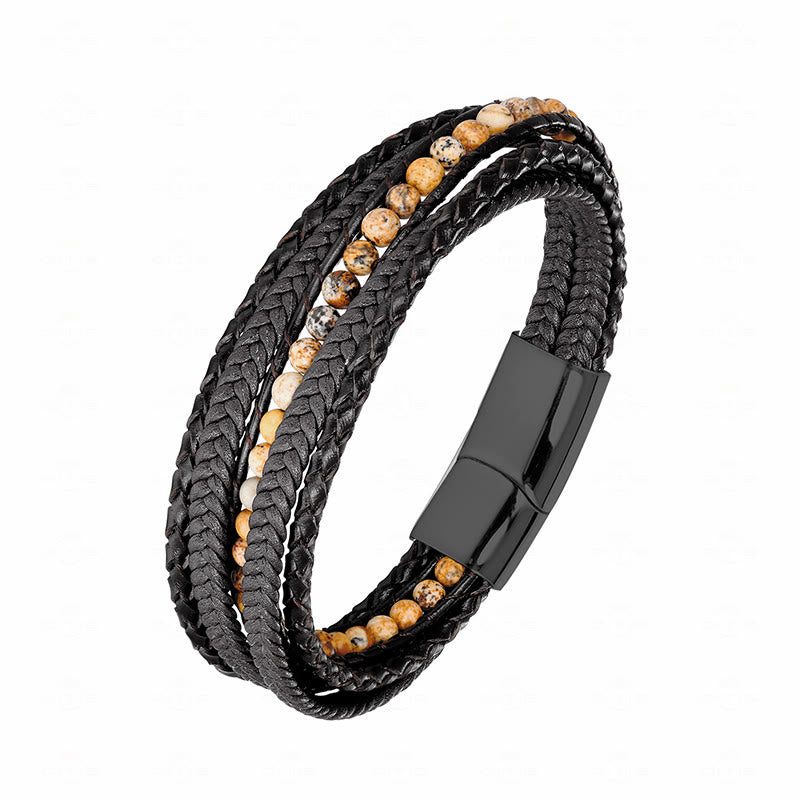 Buddha Stones, Hämatit, indischer Achat, Tigerauge, Amazonit, Perlen, Leder, verstärktes Armband - Schwarze Schnalle aus Bilderjaspis - 18-22 cm - image 19