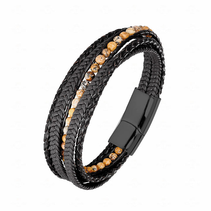 Buddha Stones, Hämatit, indischer Achat, Tigerauge, Amazonit, Perlen, Leder, verstärktes Armband - Schwarze Schnalle aus Bilderjaspis - 18-22 cm - image 19