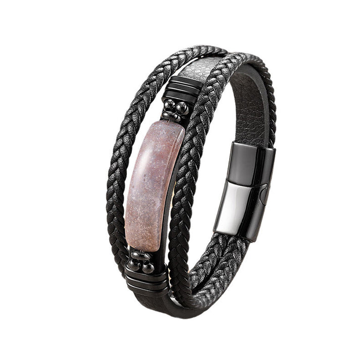 Buddha Stones, Hämatit, Lazurit, schwarzer Glitzerstein, rosa Kristall, Titanstahl, Leder, verstärktes Armband - image 25