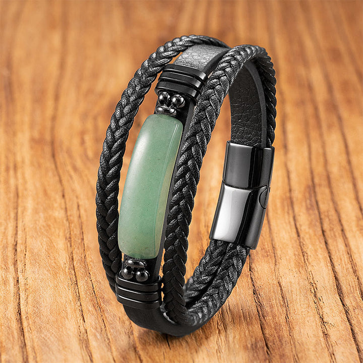 Buddha Stones, Hämatit, Lazurit, schwarzer Glitzerstein, rosa Kristall, Titanstahl, Leder, verstärktes Armband - Grüner Aventurin - 18-22 cm - image 16