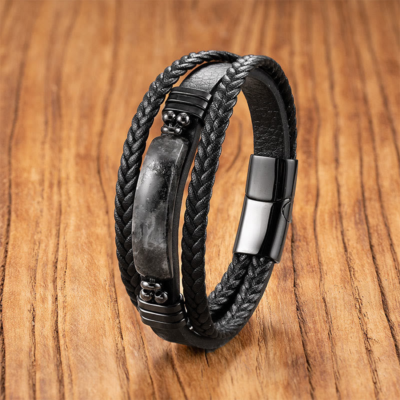 Buddha Stones, Hämatit, Lazurit, Lapislazuli, schwarzer Glitzerstein, rosa Kristall, Titanstahl, Leder, verstärktes Armband - Schwarzer Glitzerstein - 18-22 cm - image 5