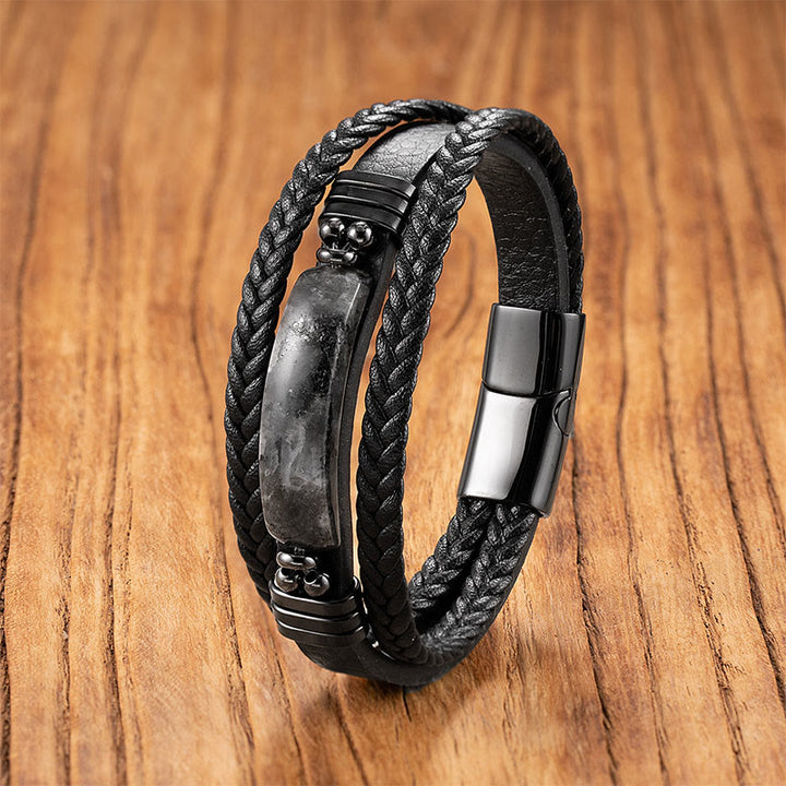 Buddha Stones, Hämatit, Lazurit, Lapislazuli, schwarzer Glitzerstein, rosa Kristall, Titanstahl, Leder, verstärktes Armband - Schwarzer Glitzerstein - 18-22 cm - image 5