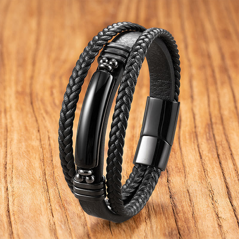 Buddha Stones, Hämatit, Lazurit, Lapislazuli, schwarzer Glitzerstein, rosa Kristall, Titanstahl, Leder, verstärktes Armband - Schwarzer Onyx - 18-22 cm - image 14