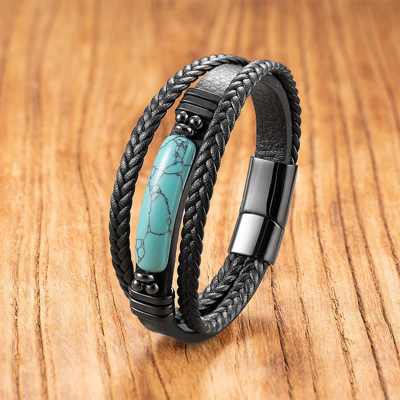 Buddha Stones, Hämatit, Lazurit, Lapislazuli, schwarzer Glitzerstein, rosa Kristall, Titanstahl, Leder, verstärktes Armband - Türkis - 18-22 cm - image 10