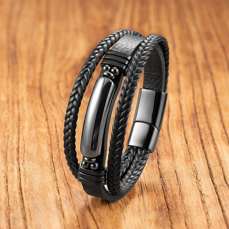 Buddha Stones, Hämatit, Lazurit, schwarzer Glitzerstein, rosa Kristall, Titanstahl, Leder, verstärktes Armband - Hematit - 18-22 cm - image 0