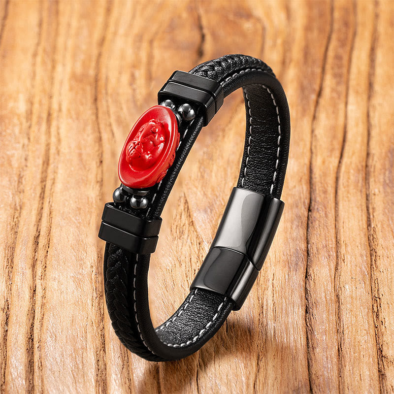 Buddha Stones, Zinnober-Buddha-Symbol, Koi-Fisch, Drache, Fu-Zeichen, Pi-Xiu-Design, Leder-Segensarmband - Ingot&Fu Charakter - 18-22 cm - image 8