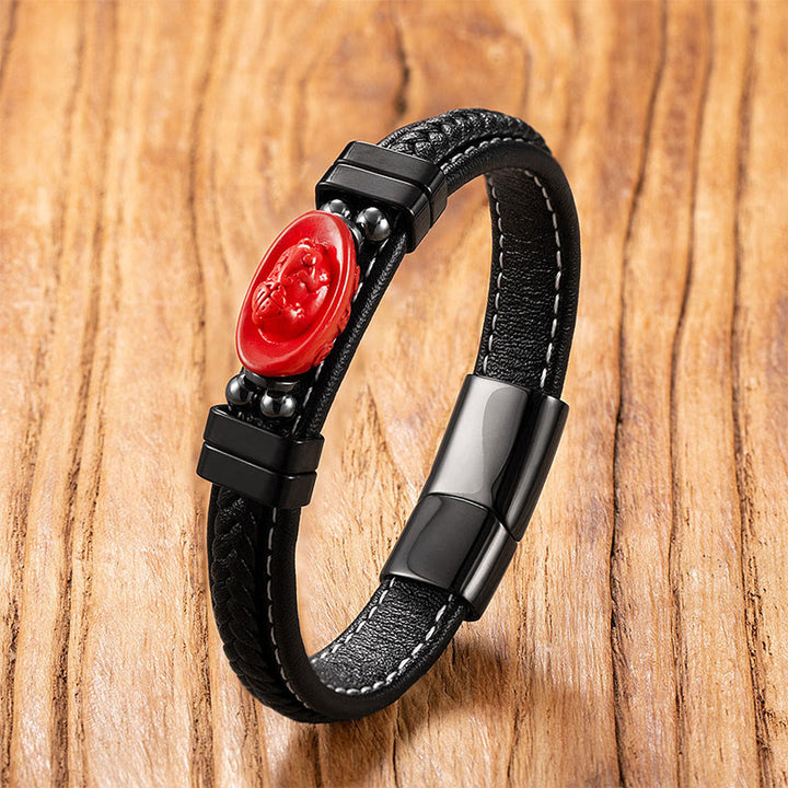 Buddha Stones, Zinnober-Buddha-Symbol, Koi-Fisch, Drache, Fu-Zeichen, Pi-Xiu-Design, Leder-Segensarmband - Ingot&Fu Charakter - 18-22 cm - image 8