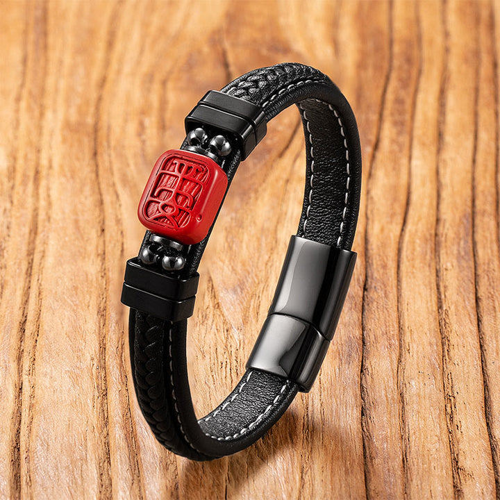 Buddha Stones, Zinnober-Buddha-Symbol, Koi-Fisch, Drache, Fu-Zeichen, Pi-Xiu-Design, Leder-Segensarmband - Sicherer Charakter - 18-22 cm - image 9