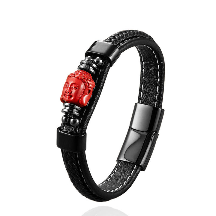 Buddha Stones, Zinnober-Buddha-Symbol, Koi-Fisch, Drache, Fu-Zeichen, Pi-Xiu-Design, Leder-Segensarmband - image 1
