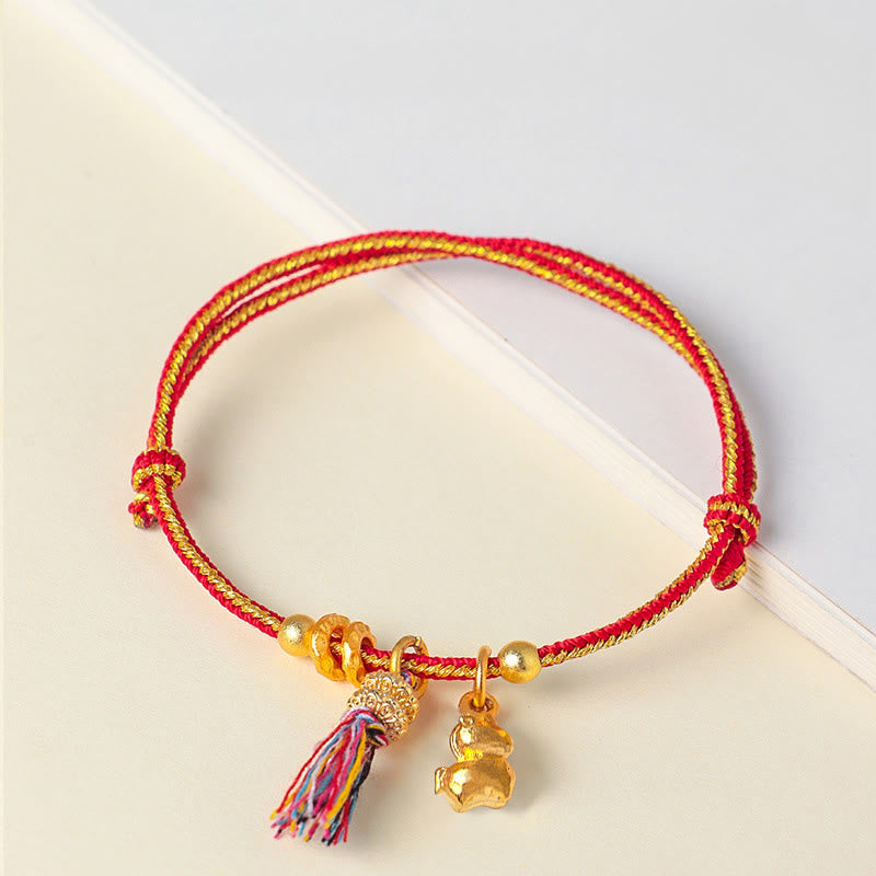 Buddha Stones ​​– Jahr des Pferdes – Erfolg und Stärke – Geflochtenes Armband, verstellbar - Rot-gelbe Schnur (Handgelenkumfang: 14-19 cm) - image 7