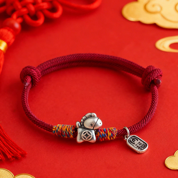 Buddha Stones, 999 Sterling Silber, Jahr des Pferdes, Fu-Zeichen, Glücksbringer-Armband - image 0