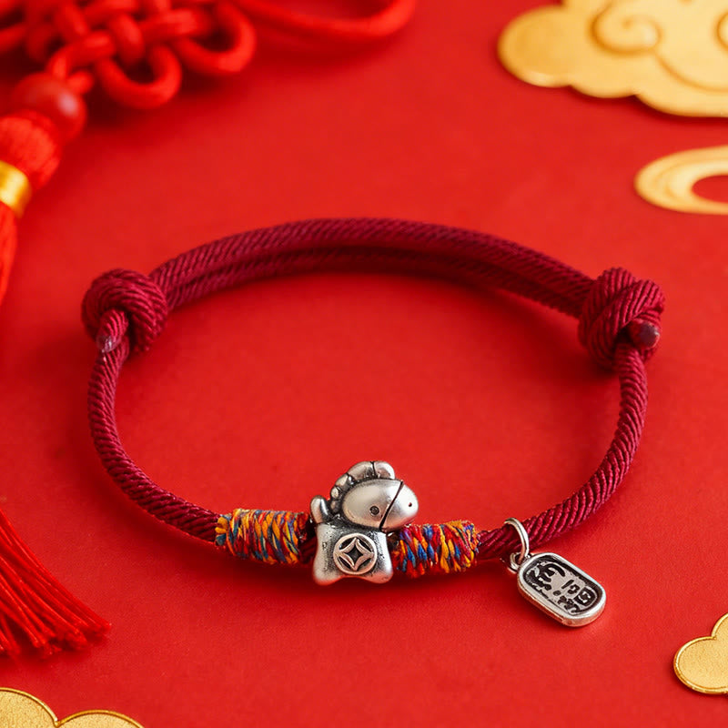 Buddha Stones, 999 Sterling Silber, Jahr des Pferdes, Fu-Zeichen, Glücksbringer-Armband - image 0