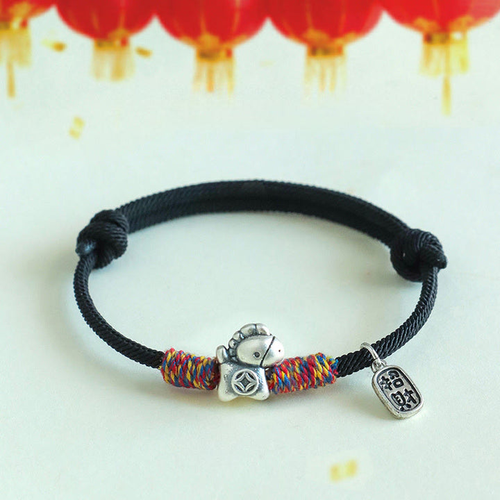 Buddha Stones, 999 Sterling Silber, Jahr des Pferdes, Fu-Zeichen, Glücksbringer-Armband - Schwarzes Seil (Handgelenkumfang: 14-19 cm) - image 14